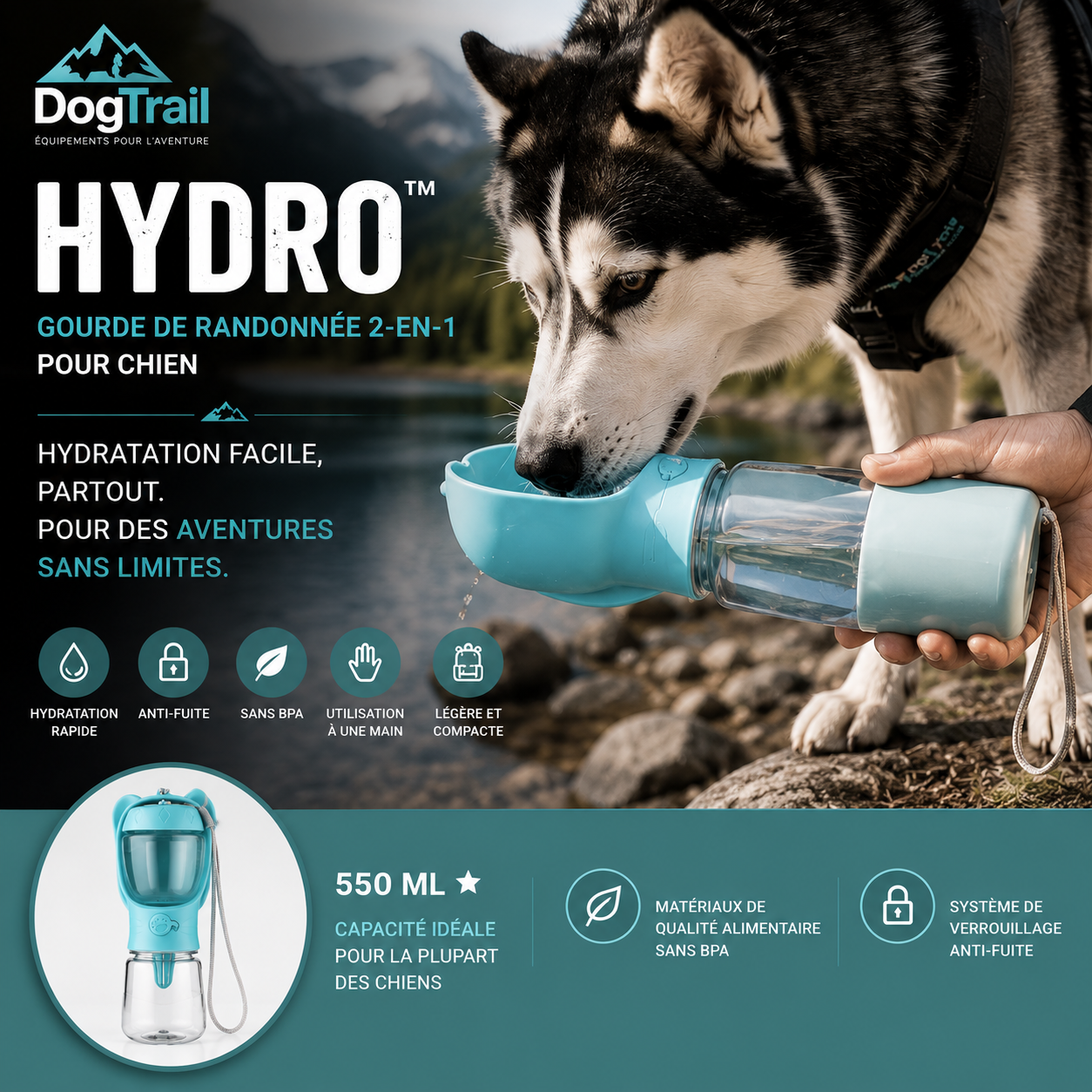 Gourde de randonnée 2-en-1 DogTrail Hydro™