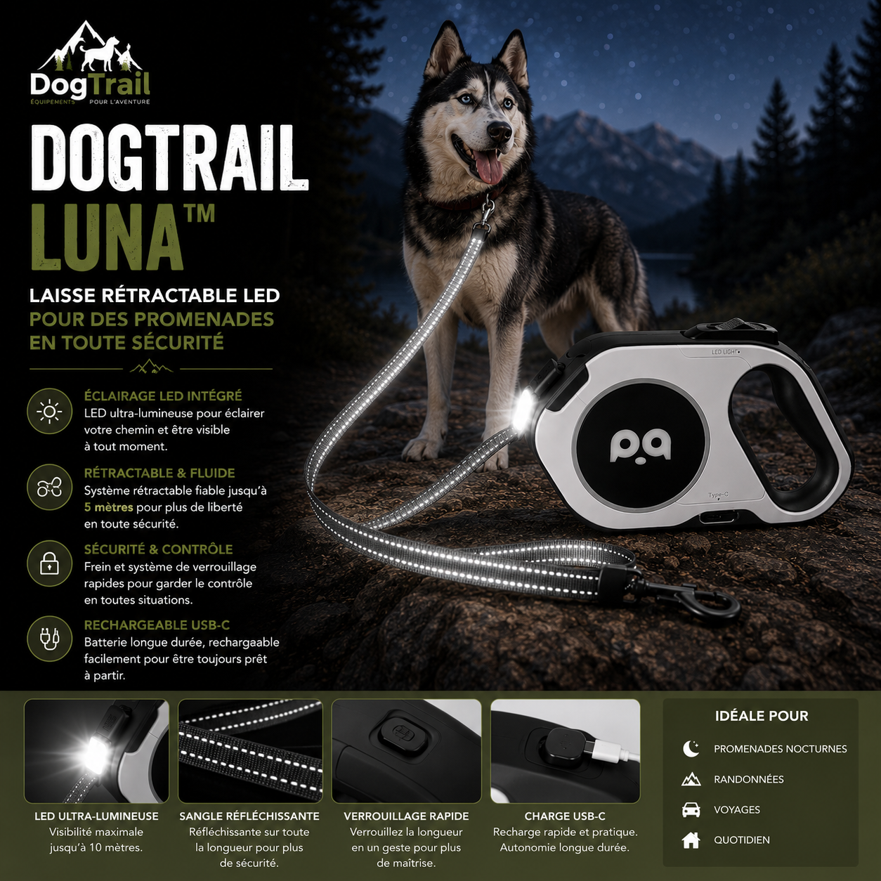 Laisse rétractable DogTrail Luna™